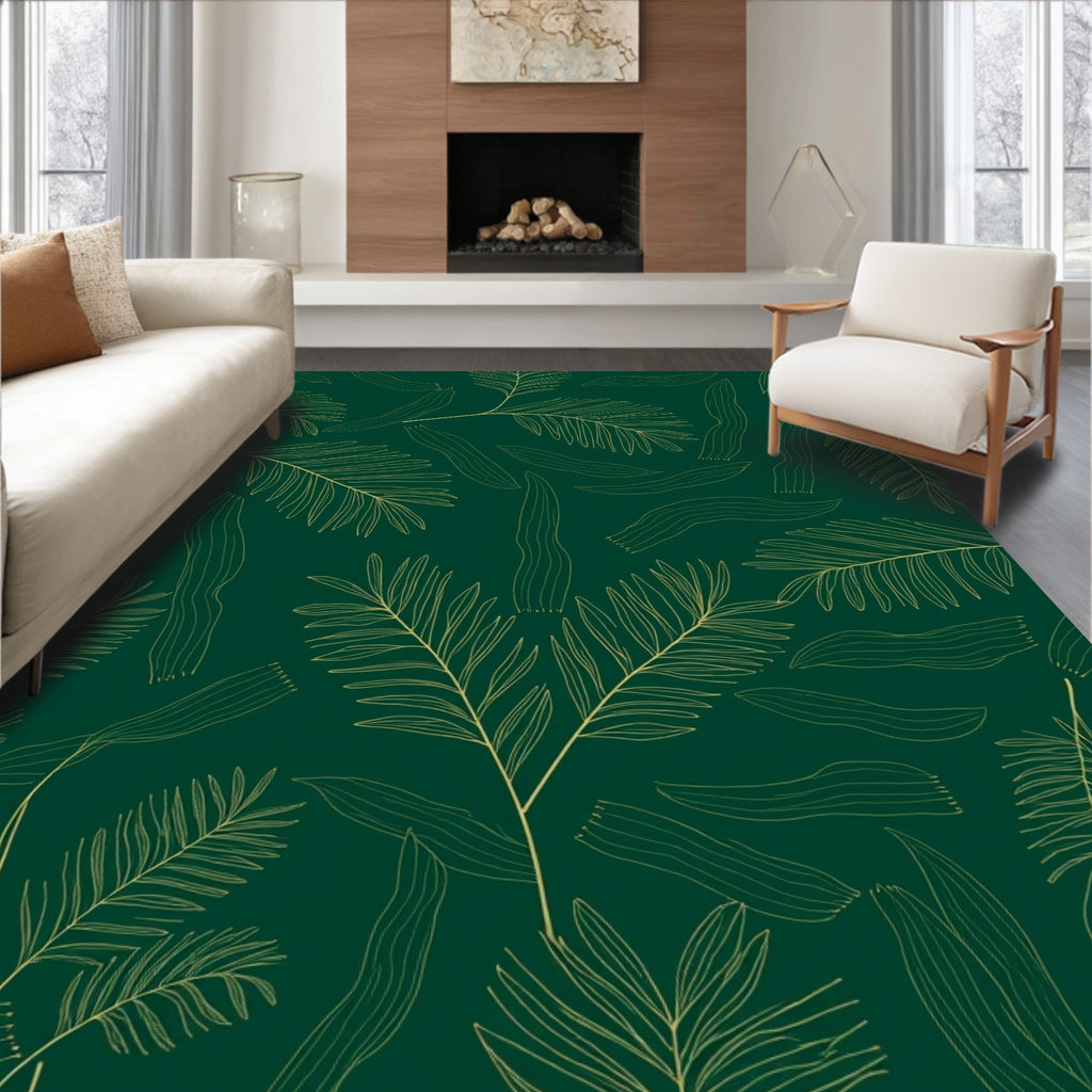 Green Gold Leafy Outline Rug