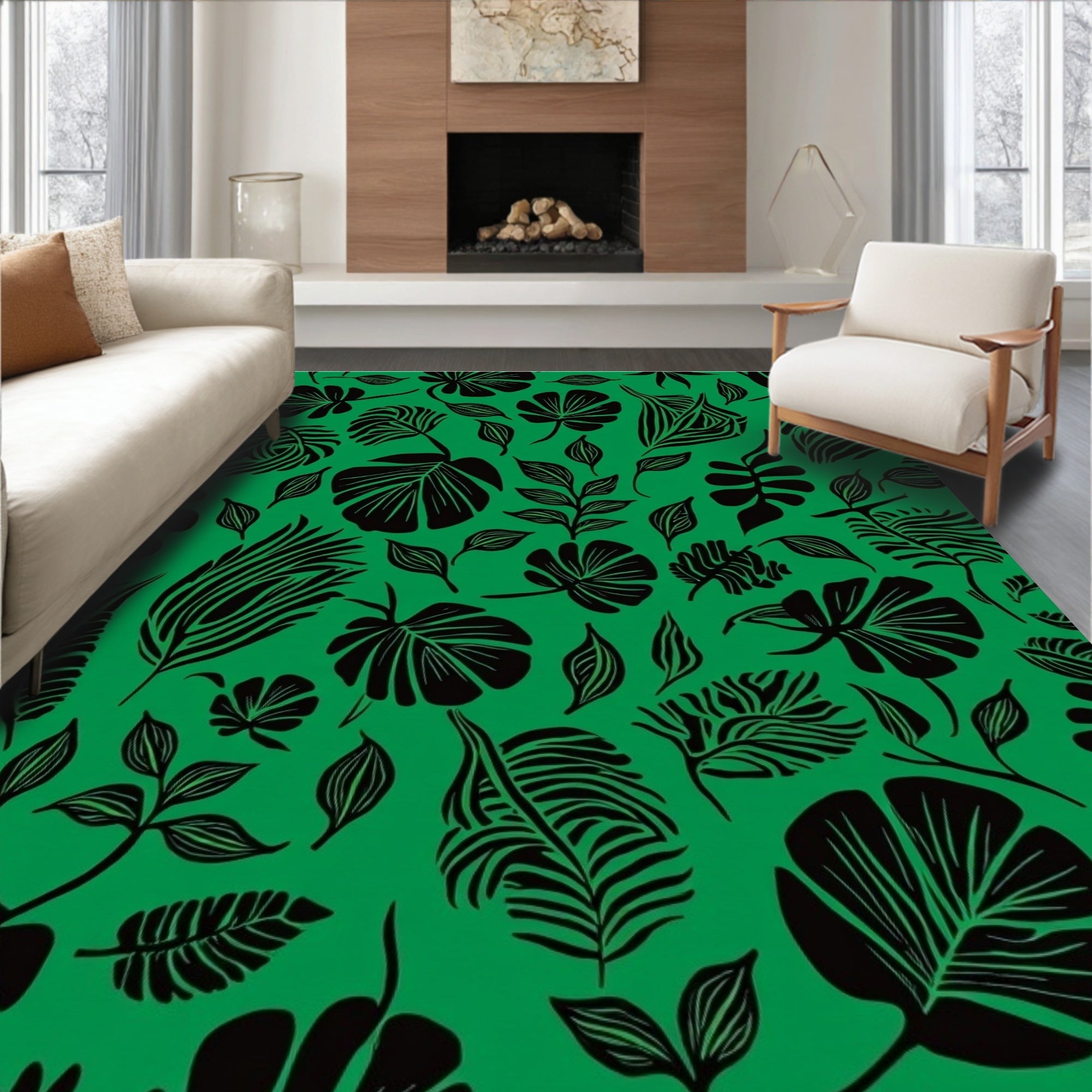 Bold Floral Leaf Print Rug