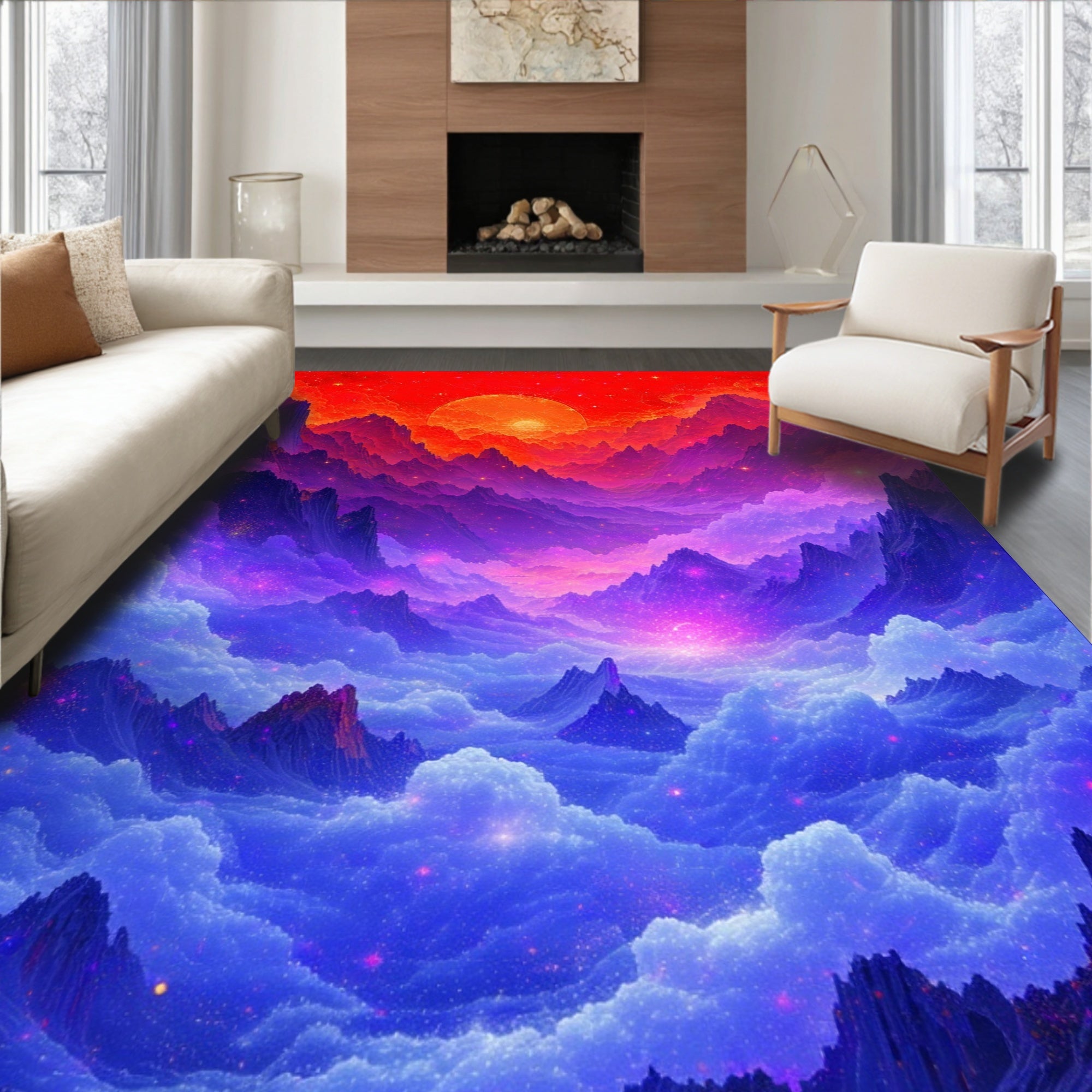 Galactic Nebula Mountain Landscape Rug
