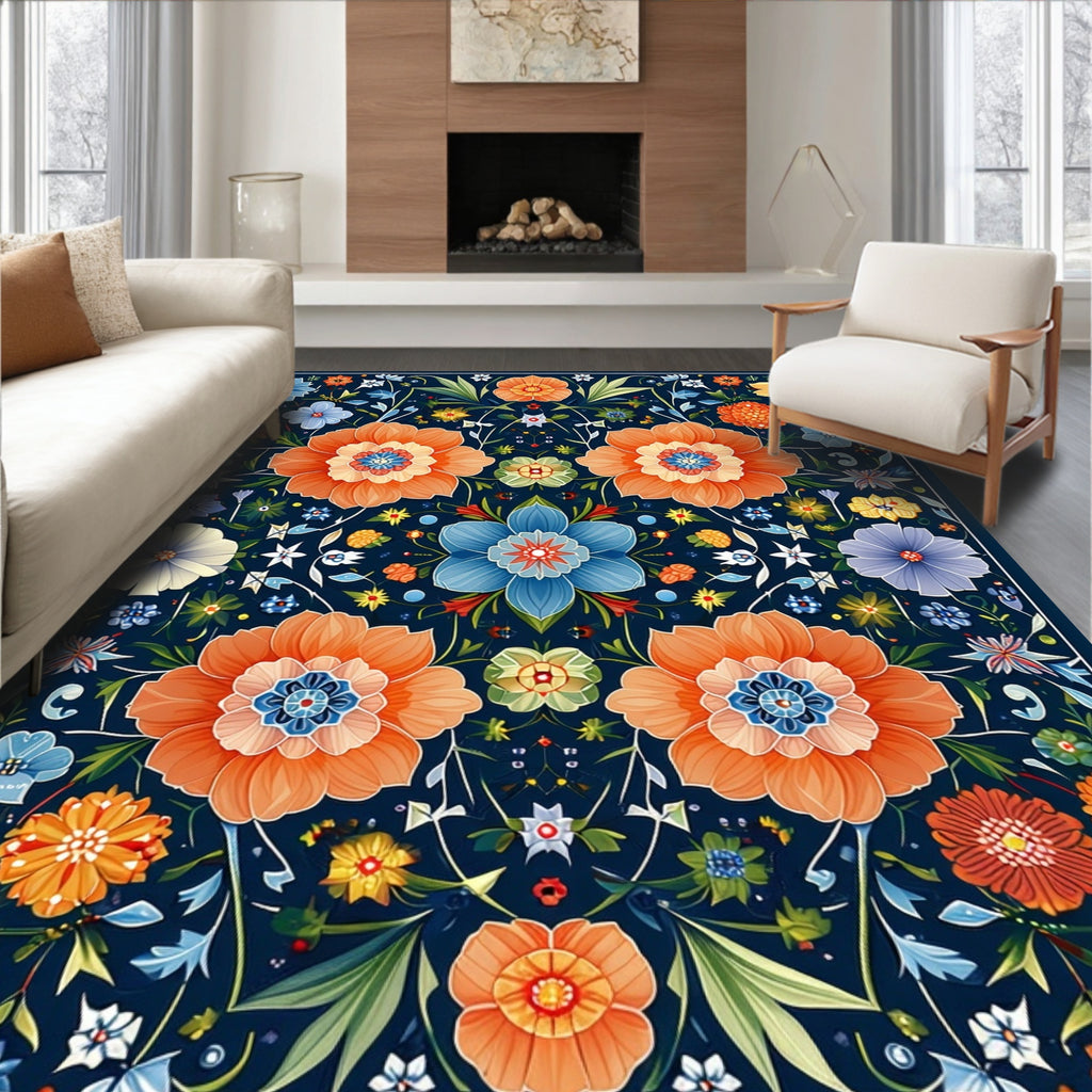Ornate Floral Meadow Pattern Rug