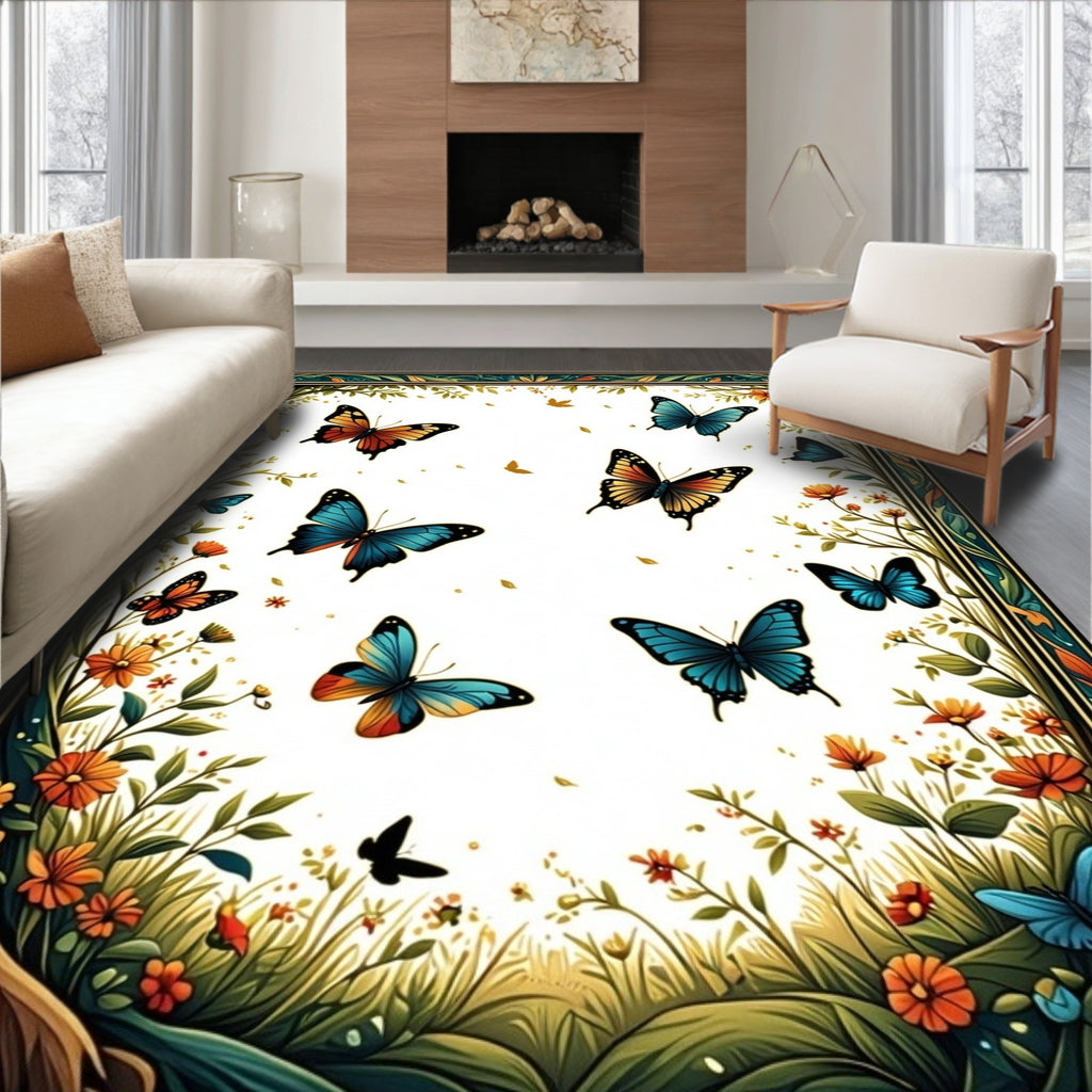 Enchanting Butterfly Floral Garden Rug