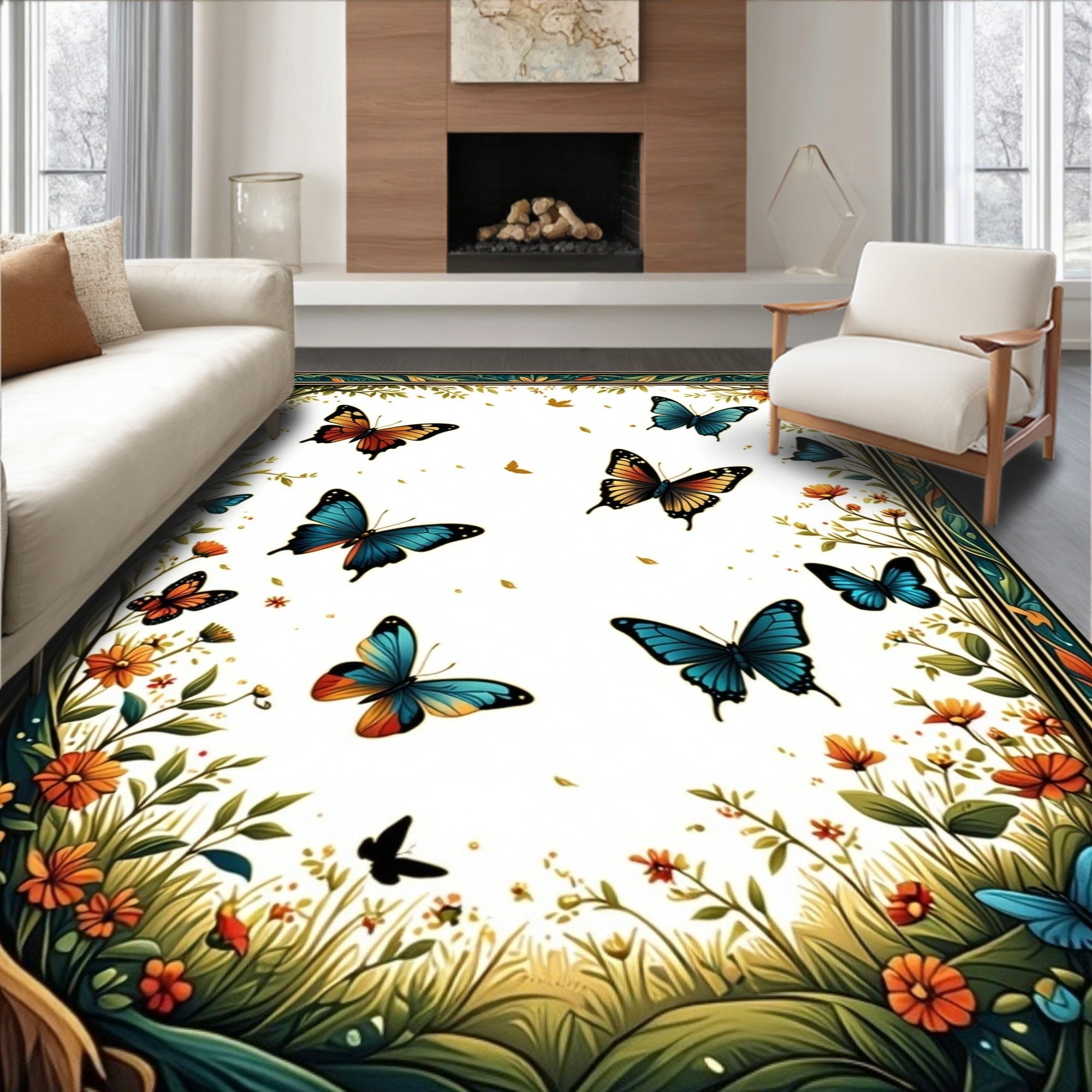 Enchanting Butterfly Floral Garden Rug