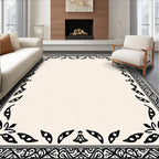 Classic Black White Floral Border Design Rug