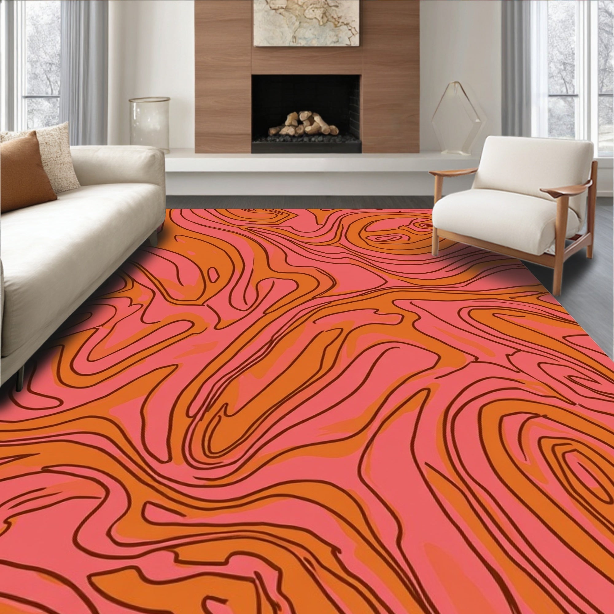 Groovy Swirl Pink Orange Abstract Rug