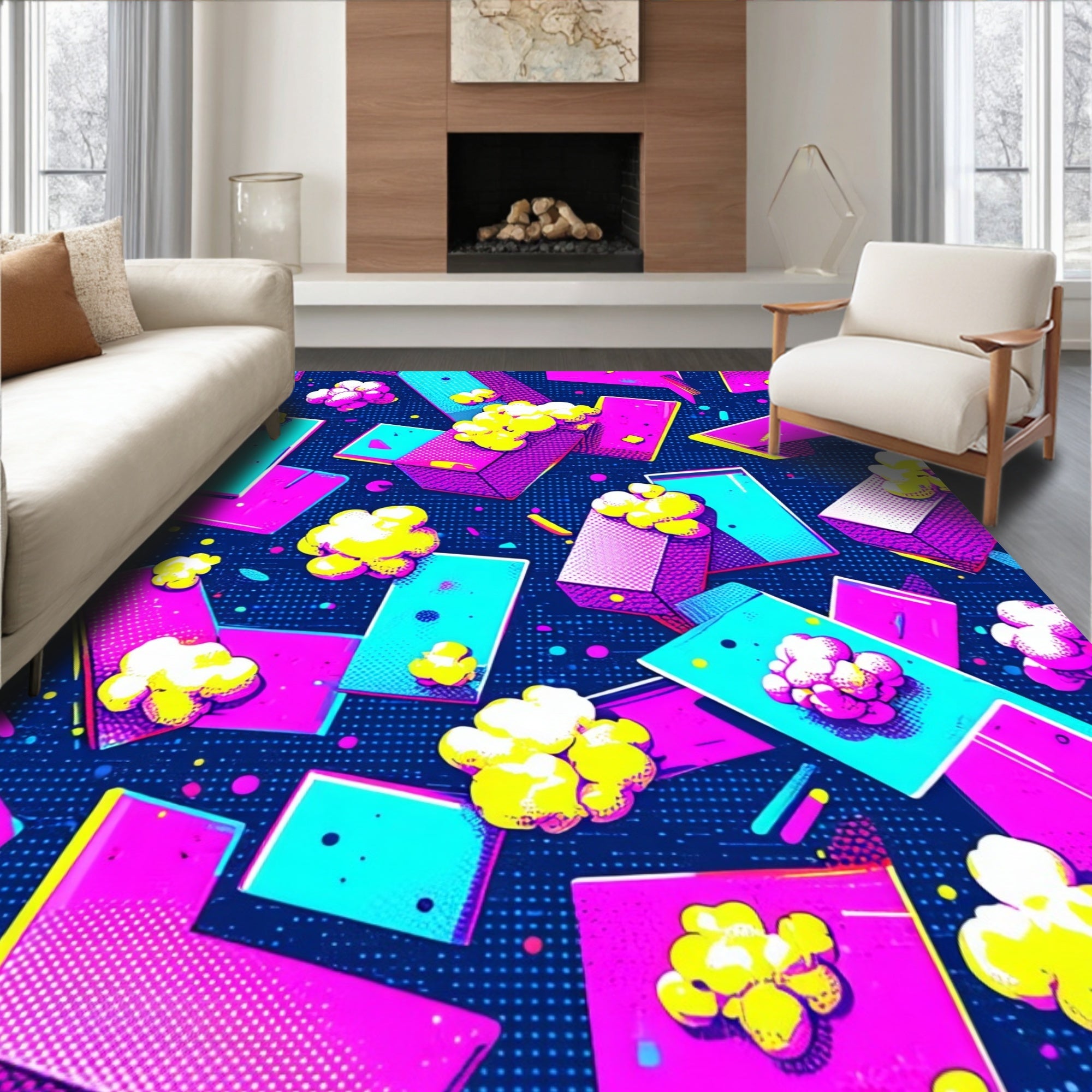 Retro Popcorn Bright Geometric Pattern Rug