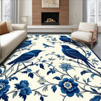 Blue Birds Blossoms Floral Design Rug