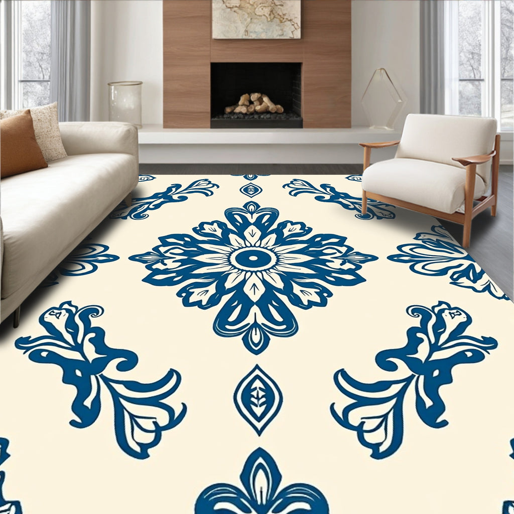 Classic Blue Floral Motif Rug