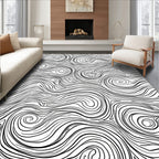 Abstract Swirling Black White Lines Rug