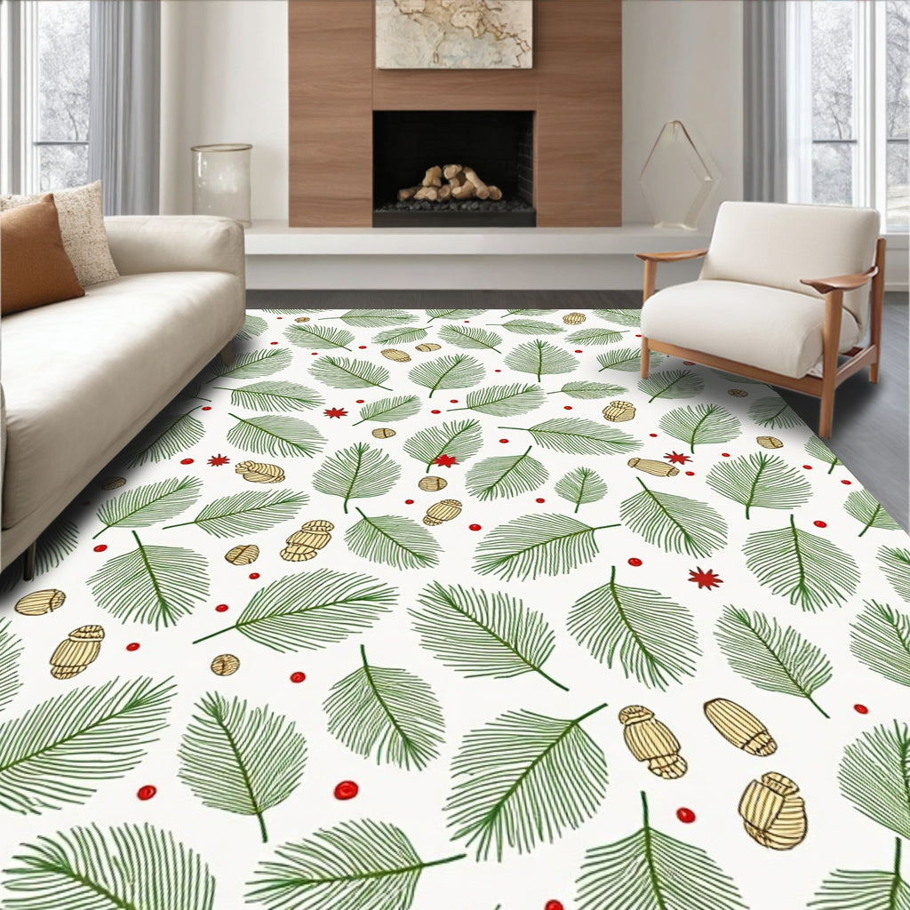 Elegant Evergreen Pine Needle Pattern Rug
