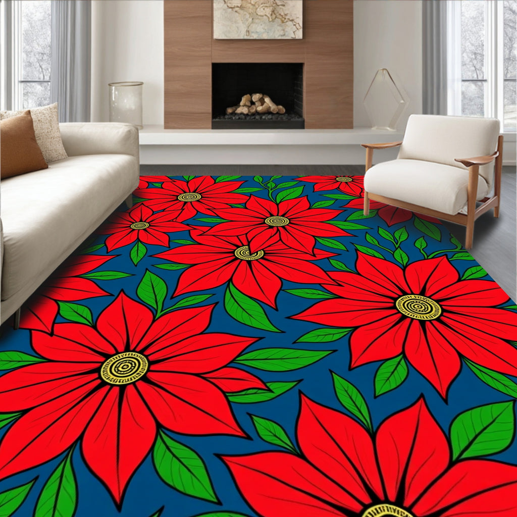 Vibrant Red Poinsettia Floral Arrangement Rug