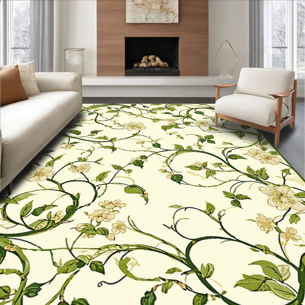 Cream Floral Vine Patterned Rug