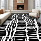 Abstract Black White Wavy Stripes Rug