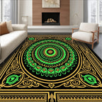 Ornate Green Gold Mandala Border Rug
