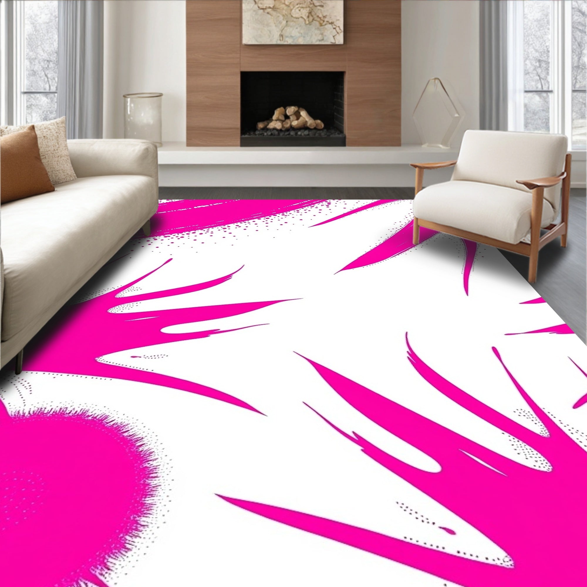Vivid Pink Abstract Splash Rug