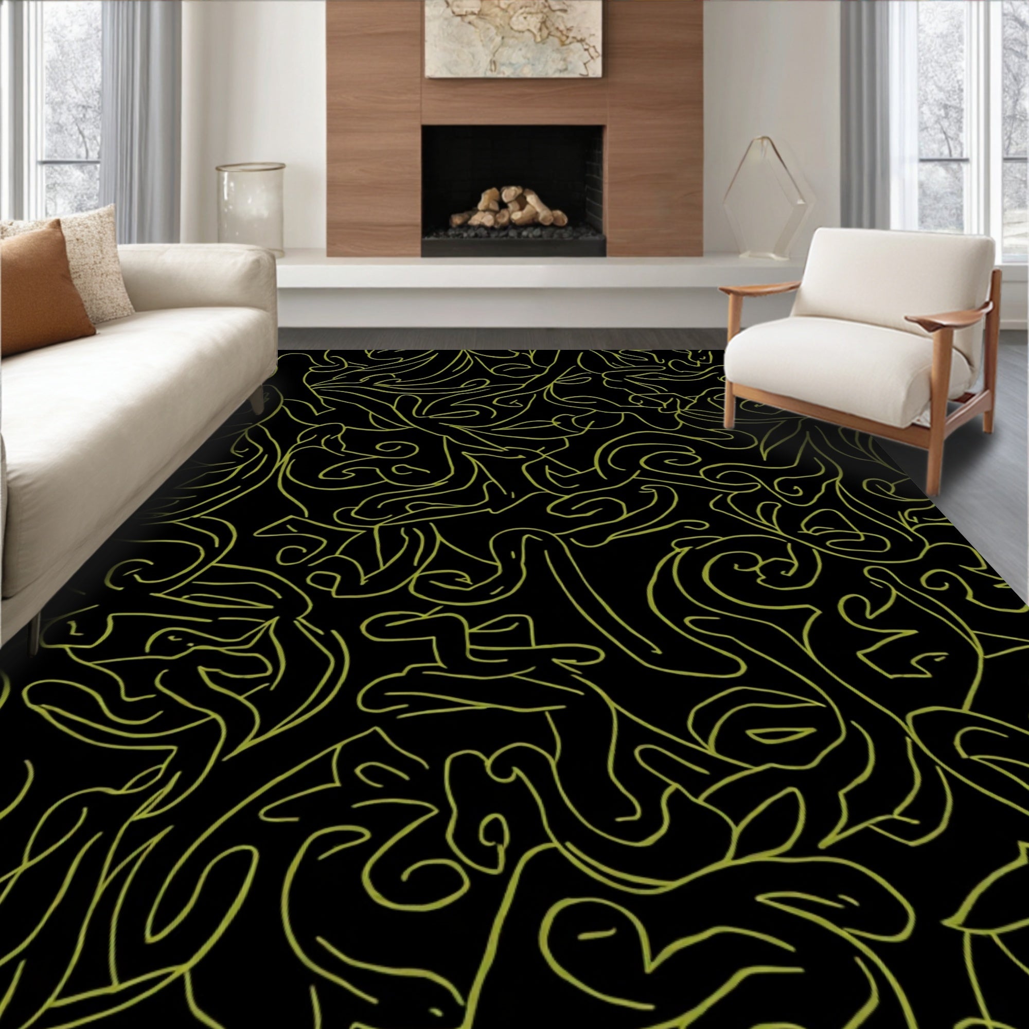 Abstract Swirls Lines Pattern Rug