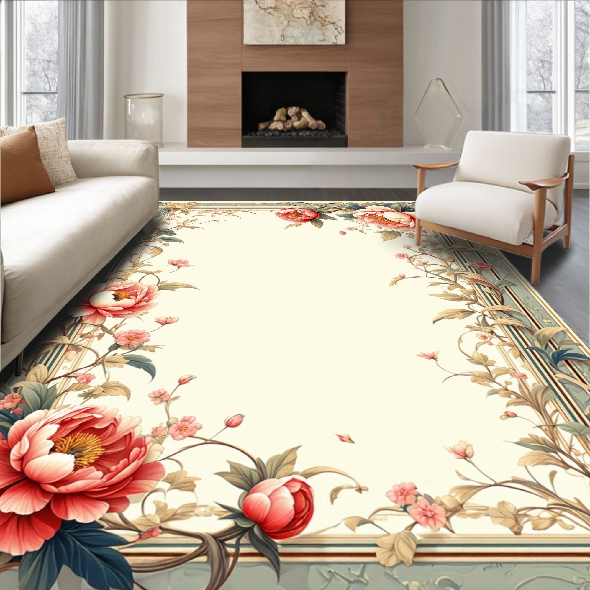 Elegant Floral Vine Frame Design Rug