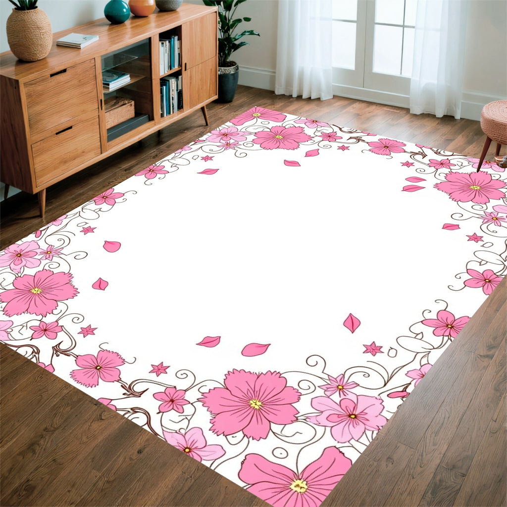 Pink Blossom Swirl Decorative Design Rug