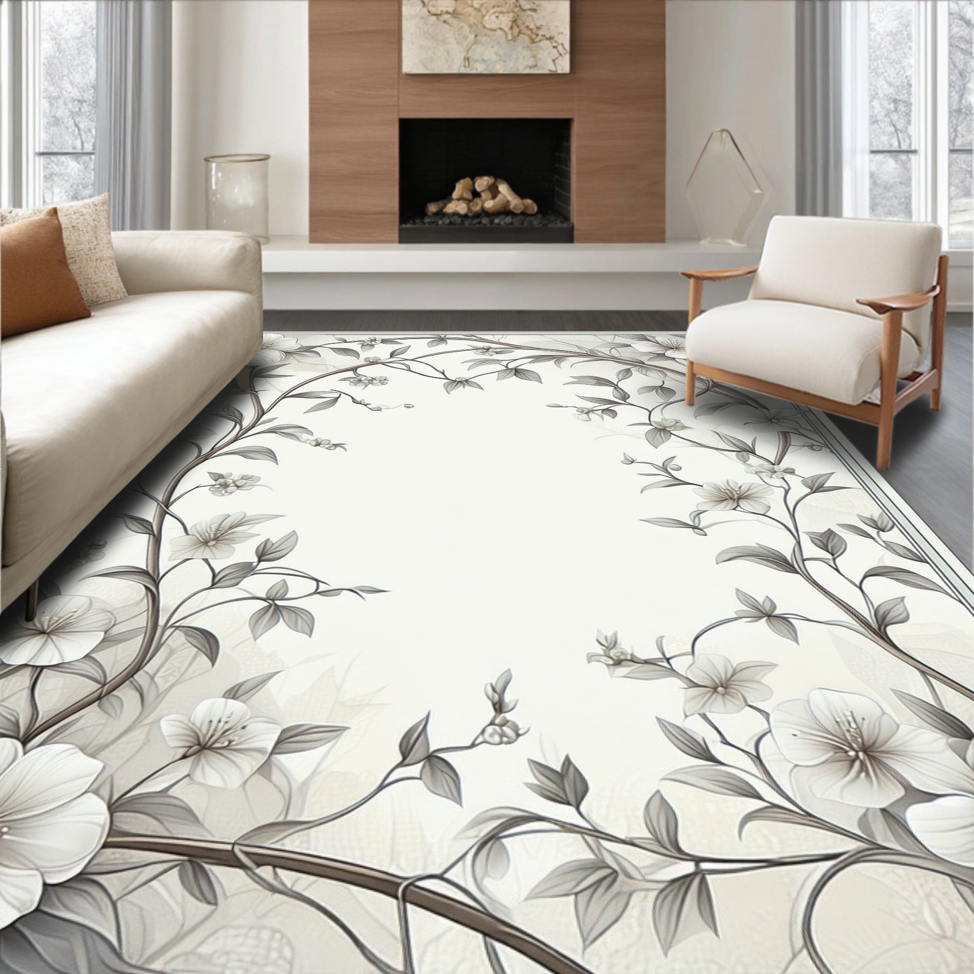 Elegant Floral Vine Patterned Rug