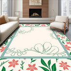 Coral Floral Vine Border Rug