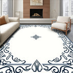 Ornate Cobalt Scroll Bloom Design Rug