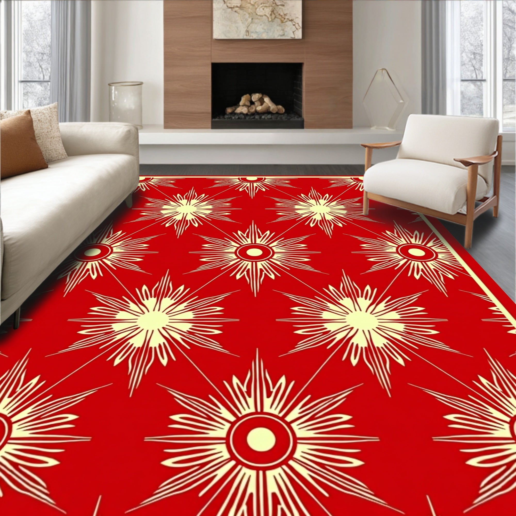 Sunburst Medallion Red Yellow Rug