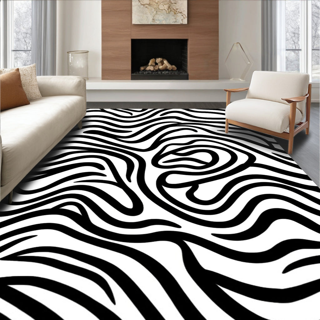 Bold Wavy Black White Pattern Rug