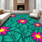 Vibrant Magenta Yellow Floral Pattern Rug