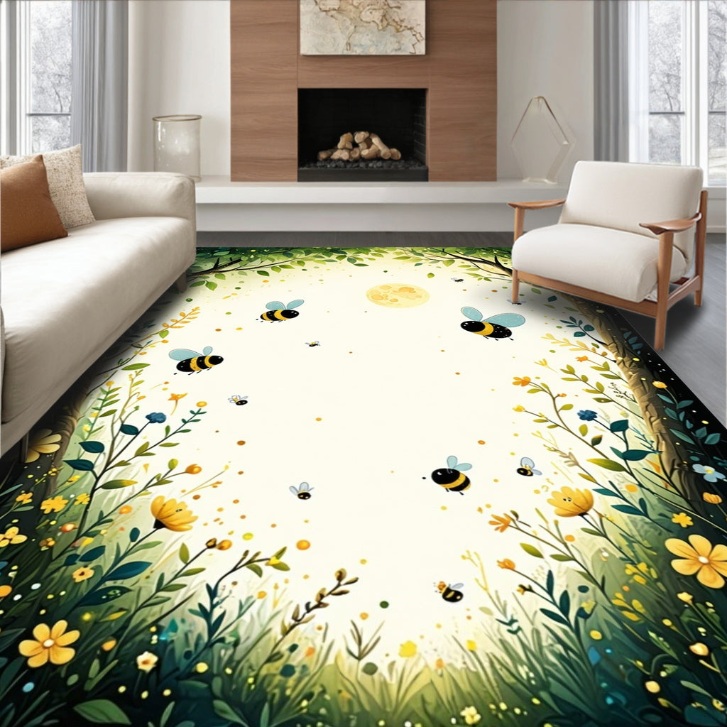 Whimsical Bee Garden Landscape Pattern Rug
