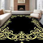 Elegant Golden Floral Scroll Border Design Rug