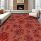Red Rose Outline Floral Pattern Rug