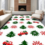 Red Truck Snowflakes Christmas Trees Rug