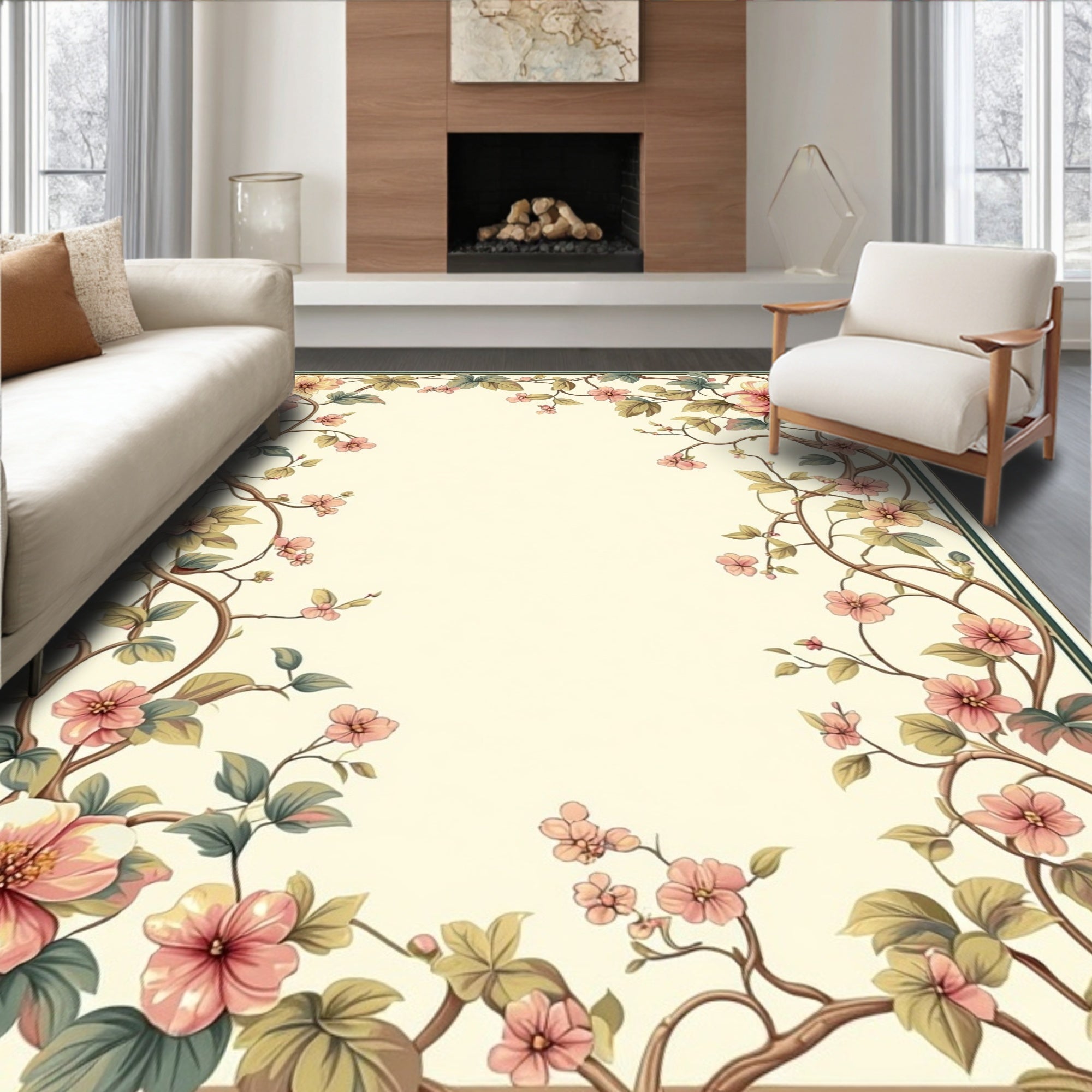 Floral Vine Border Detailed Poster Rug