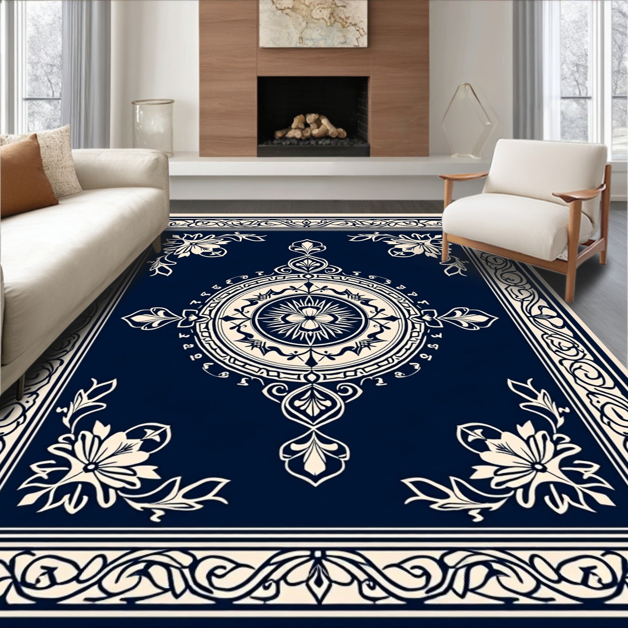 Classic Floral Medallion Navy Rug