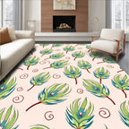 Green Feather Swirl Pattern Rug