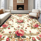 Vintage Rose Blossom With Scrollwork Design Rug