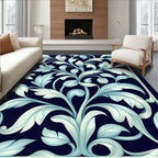 Elegant Blue Floral Scrolls Pattern Rug