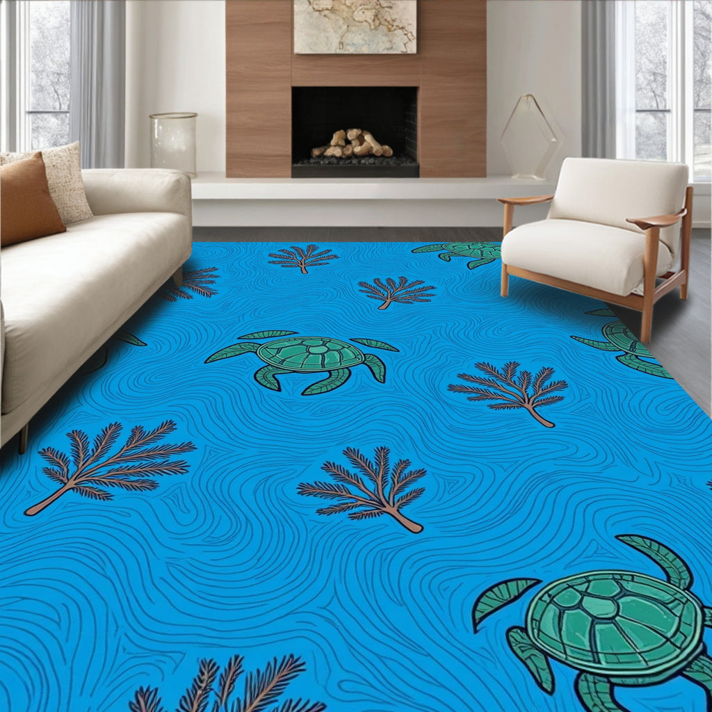 Underwater Sea Turtle And Coral Pattern Rug