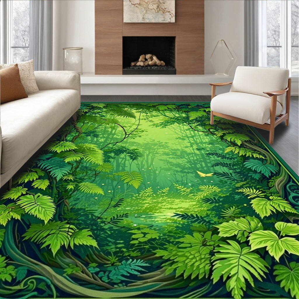 Lush Jungle Tropical Fern Pattern Rug