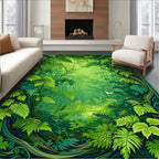 Lush Jungle Tropical Fern Pattern Rug