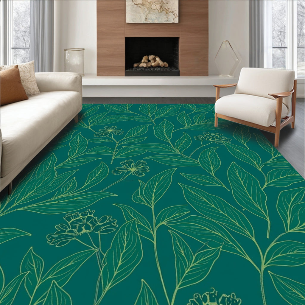 Botanical Leaf Outline Design Rug