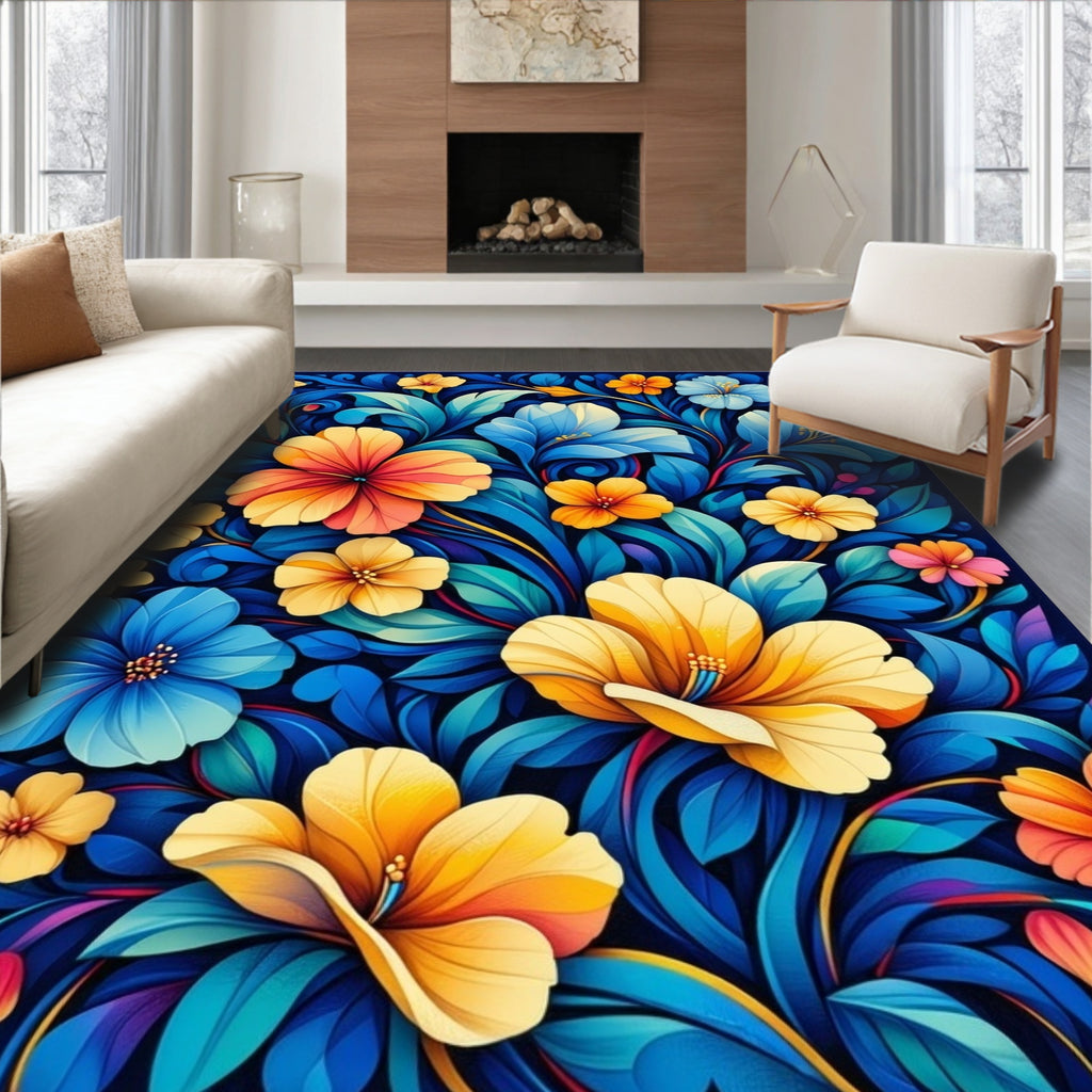 Vibrant Floral Swirls and Petals Rug