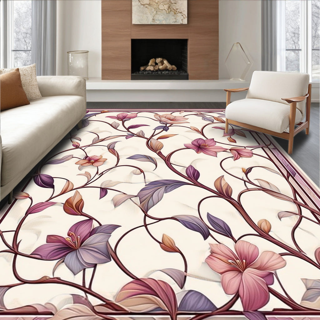 Vibrant Floral Vine Scrollwork Pattern Rug