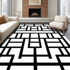 Abstract Black White Geometric Design Rug