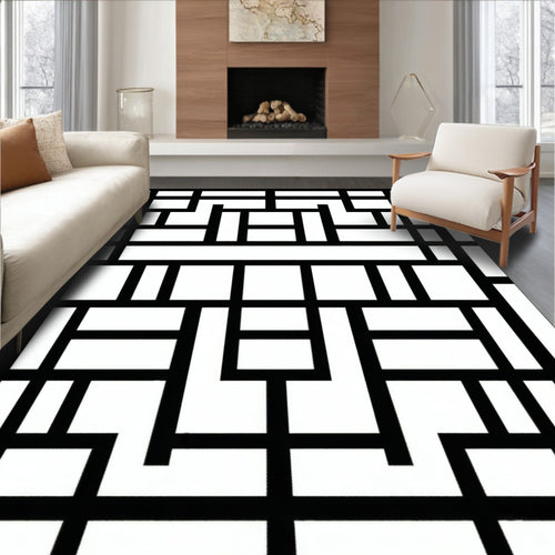 Abstract Black White Geometric Design Rug
