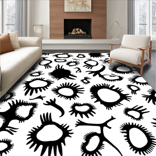 Abstract Organic Black White Pattern Rug