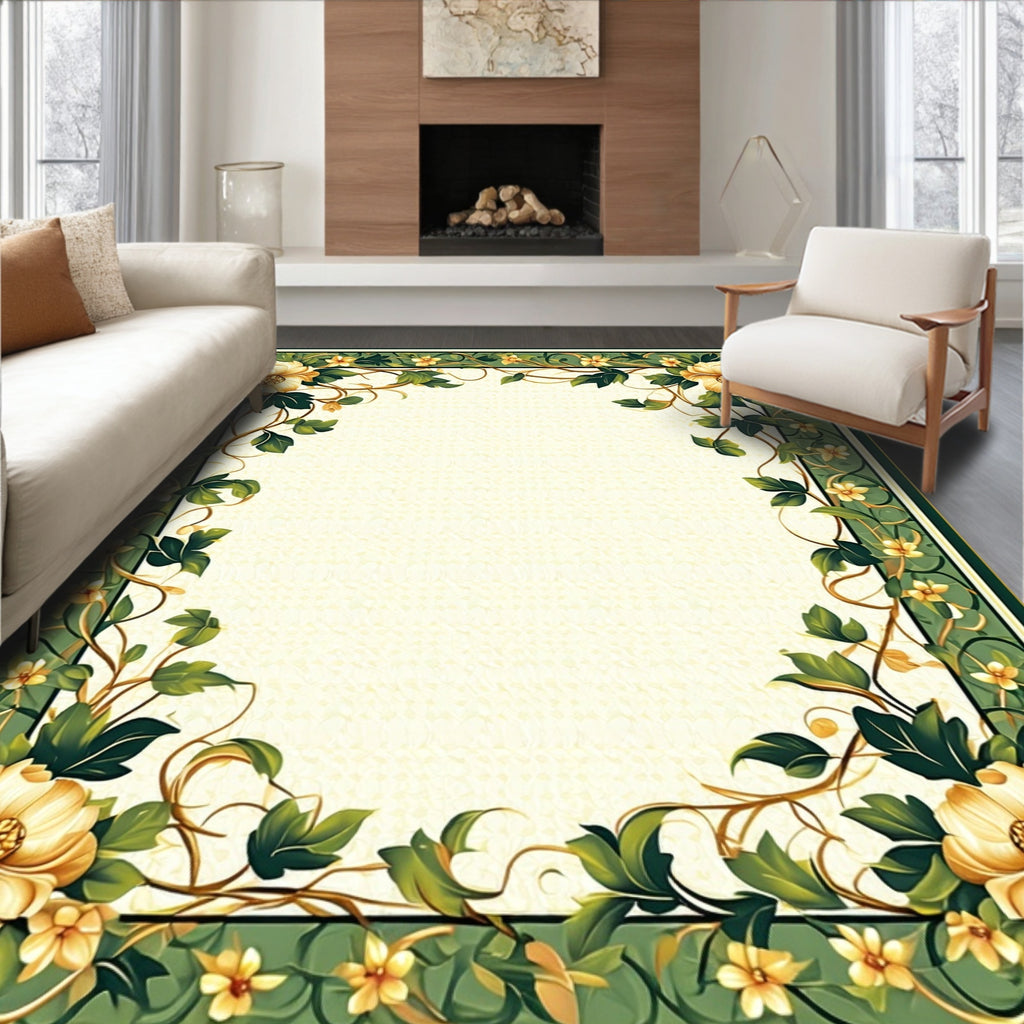 Ornate Floral Vine Border Design Rug