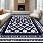 Ornate Lattice Border Geometric Rug