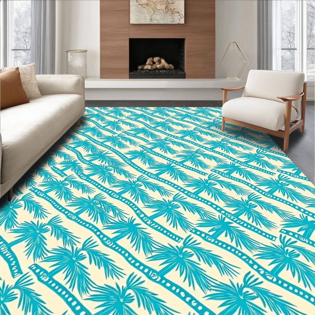 Teal Palm Frond Diagonal Repeat Rug