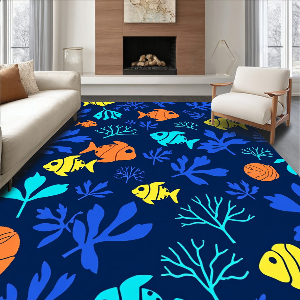 Bright Fish Coral Reef Pattern Rug