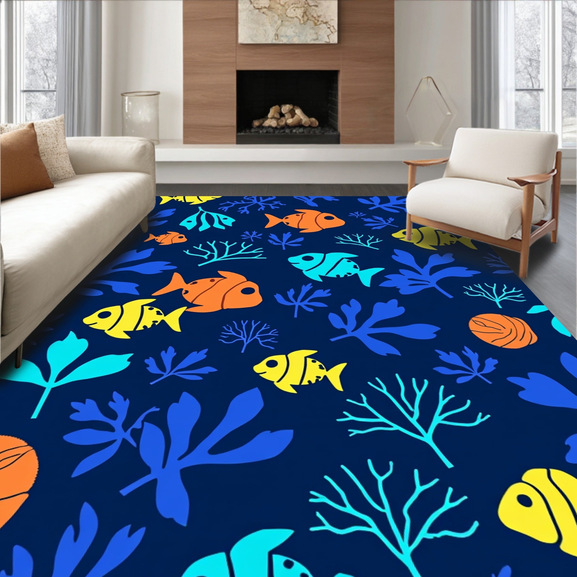 Bright Fish Coral Reef Pattern Rug